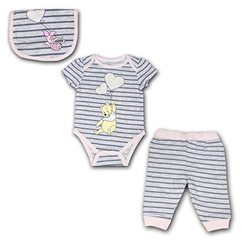 Disney Winnie the Pooh Baby Girls Bodysuit, Pants and Bib Set for Infants