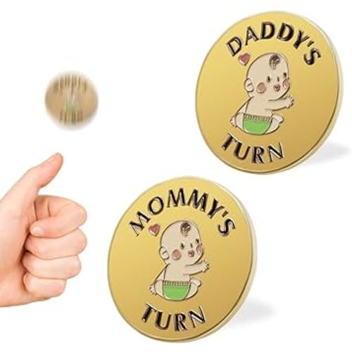 Meliatomia Lovely New Parent Decision Coin as Baby Gift,Double-Sided Coins as Gifts for Couples,Funny Gifts for Mom & Dad,New Mommy Essentials,Gold