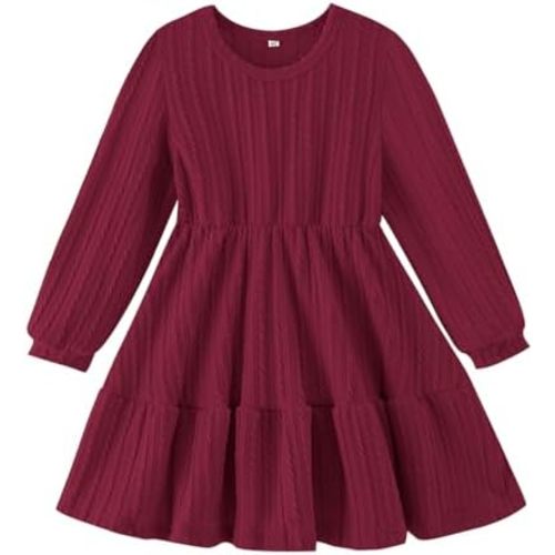 Neutocd Toddler Baby Girl Dress Long Sleeve Knit Sweater Fall Winter Ribbed Ruffle Casual Solid Toddler Dress
