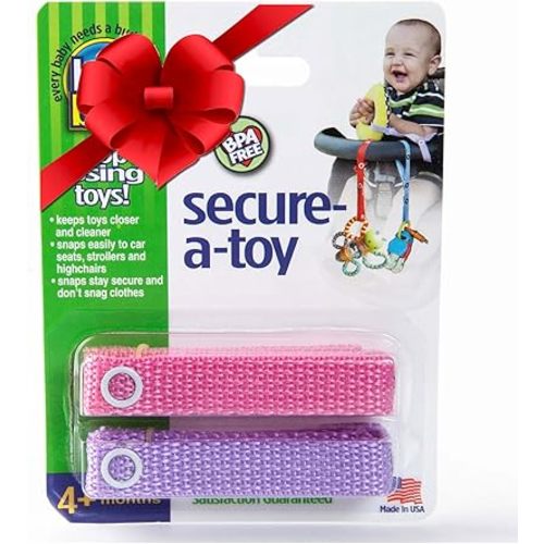 Baby Buddy Secure-A-Toy, Safety Strap Secures Toys, Teether, or Pacifiers to Strollers, Highchairs, Car Seats, Adjustable Length to Keep Toys Sanitary Clean, Registry Must Haves, Pink-Lilac, 2 Count