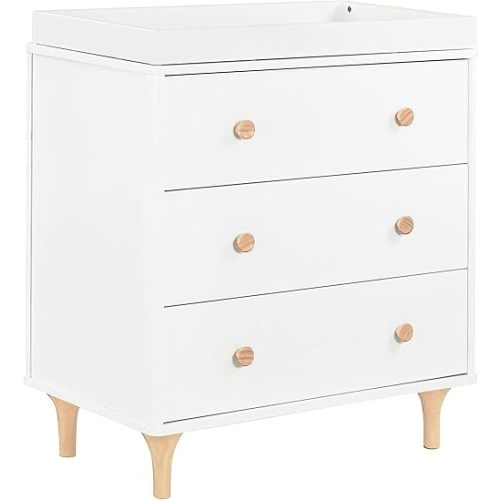 Babyletto Lolly 3-Drawer Changer Dresser with Removable Changing Tray in White and Natural, Greenguard Gold Certified