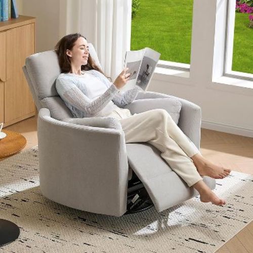 AMERLIFE Power Recliner Nursery Chair, Electric Swivel Rocking Glider with USB & Type-C, Armchair with 2 Pillows, Reclining Sofa for Home