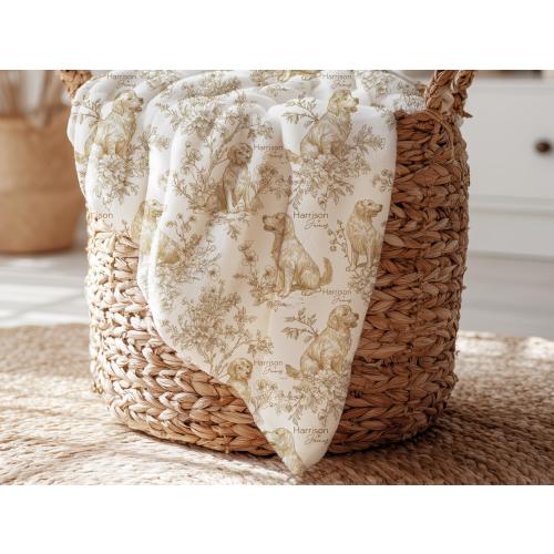Personalized Golden Retriever Baby Blanket Custom Name Toile Floral Minky Newborn Shower Gift Heirloom Nursery Keepsake Dog Lover Present