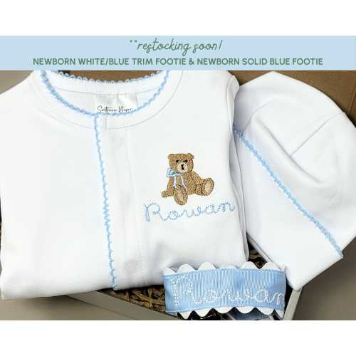 Monogram Baby Boy Footie Personalize Coming Home Outfit for Infant Organic Cotton Sleeper Set for Baby Shower Gift Bundle with Pacifier Clip