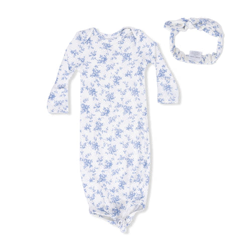 Baby Blue Vines Floral - Knotted Gown and Headband – Angel Dear
