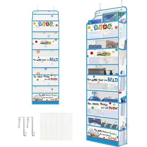 Clastyle Dr Quotes Over The Door Organizer Storage Blue Reading Book 5 Shelves Closet Nursery Hanging Shelves Clothes Diaper Stuffed Animal Toy Storage for Newborn Baby Essential