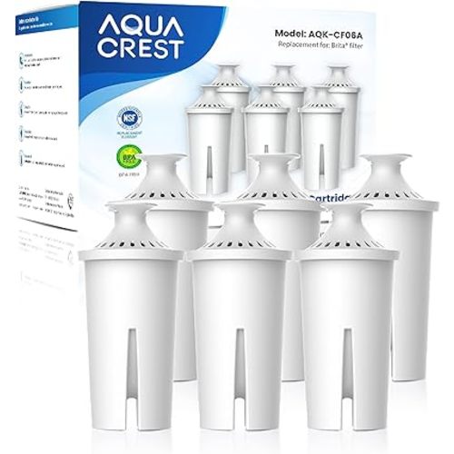 AQUA CREST Replacement for Brita® Filter, Brita® Water Pitchers and Dispensers, Classic OB03, Mavea® 107007, and More, NSF Certified Pitcher Water Filter, 1 Year Filter Supply, 6 Count