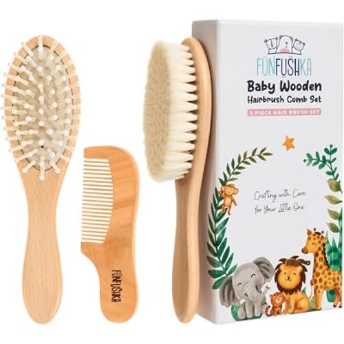 Baby Hair Brush Set for Newborns & Toddlers - Baby Brush and Comb Set - Ultra Soft Goat Hair Bristles, Perfect for Cradle Cap, Newborn Showers & Registries Gift, Comb Brush for Girls & Boys (Walnut)