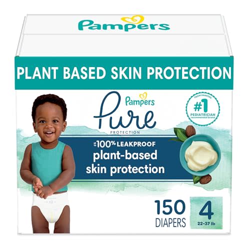 Pampers Pure Protection Diapers - Size 4, One Month Supply (150 Count), Hypoallergenic Premium Disposable Baby Diapers