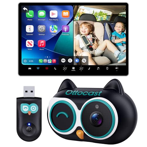 OTTOCAST Baby Car Camera & Wireless CarPlay Adapter 2026 | 1080P HD rear seat view on OEM screen, 150° wide angle, no-glow night vision, split screen, plug & play. (No Android)