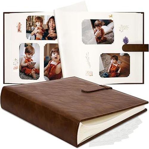 Vienrose Scrapbook Photo Album with Writing Space 12" x 12", Premium DIY Scrapbooking Albums with 100 Pages, Large Photos Book Faux Leather Cover for Wedding Family Baby Travel Graduation, Dark Brown