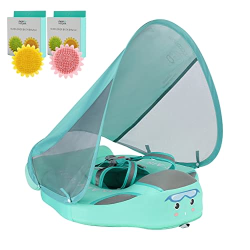 Mambobaby Baby Pool Float with Canopy & Tail Mambobaby Baby Swim Float Non-Inflatable Solid Baby Float Upgrade Soft Waterproof Skin-Friendly Material Infant Swim Float