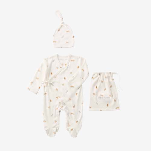 Neutral Safari Print Organic Cotton Pointelle Layette 2 Pc Gift Set