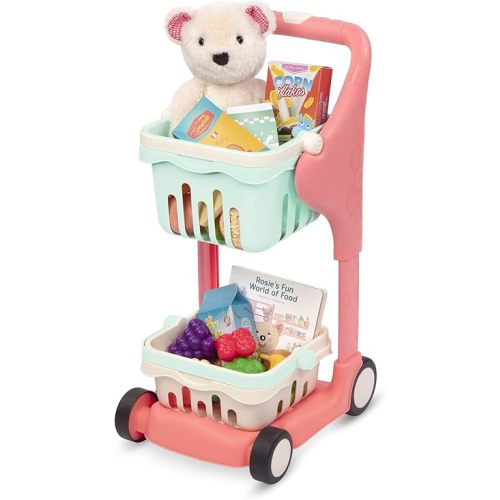 B. toys – Musical Shopping Cart – 25 Pieces of Play Food – Educational Board Book – Teddy Bear – 2+ Years – Shop & Glow Toy Cart – Plush & Book