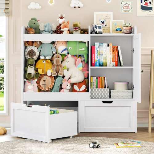 Isabelle & Max™ 37.4"h Toy Storage Organizer With Stuffed Animal Storage, Toy Organizer With Magnetic Whiteboard, 2 Movable Drawers, Wooden Toy Organizers And Storage For Nursery, Playroom, Living Room & Reviews | Wayfair