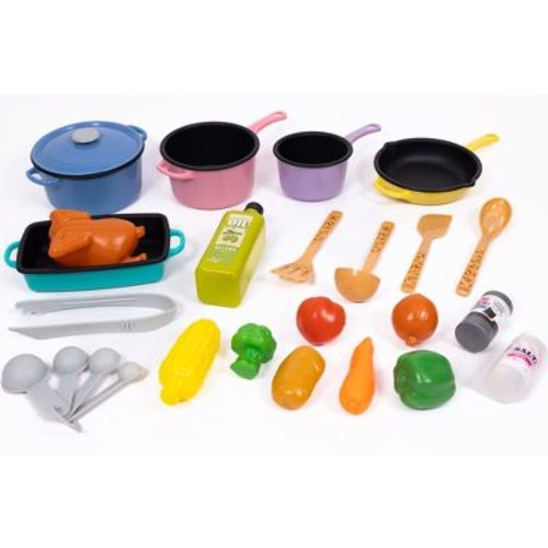 NurtureNature Cooking Set 27pc - Toy Food, Pots, Utensils, Pretend Play, Kids 3+