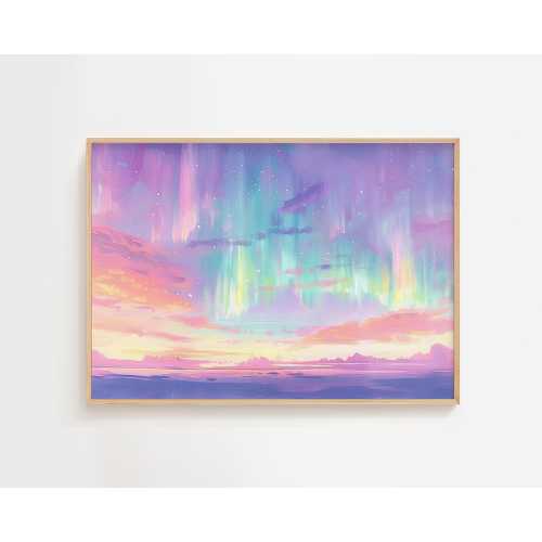 Northern Lights Painting | Aurora Borealis Pastel Print | Colorful Watercolor Artwork | Home Wall Decor | Printable | Digital Download