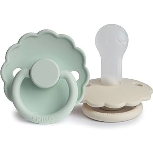 FRIGG Daisy SilkySoft Silicone Baby Pacifier | Made in Denmark | BPA-Free (Seafoam/Cream, 6-18 Months)