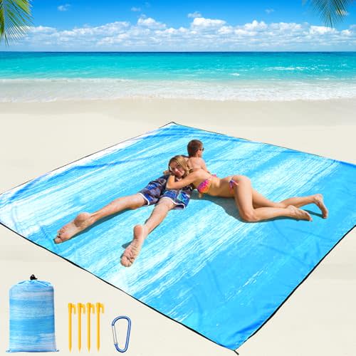 WIWIGO Beach Blanket Waterproof Sandproof Beach Mat 79" X 83"/10'x9'for 2-8 Adults Quick Drying Outdoor Picnic Mat Beach Accessories for Travel, Camping, Hiking