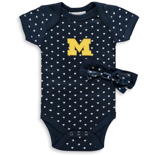 Michigan Wolverines Girls Newborn & Infant Hearts Bodysuit and Headband Set - Navy