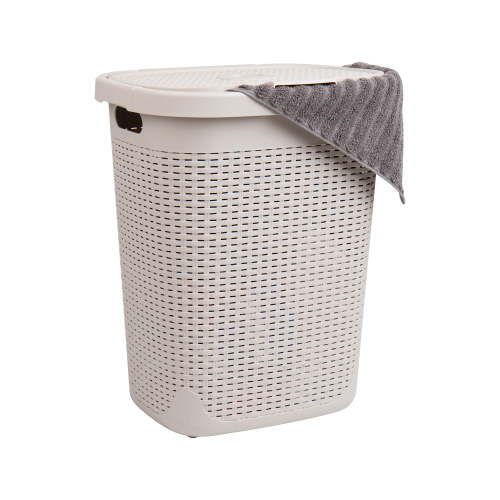Mind Reader 50L Slim Laundry Hamper, Clothes Basket, Lid, Plastic, 17.65"L x 13.75"W x 21"H, Ivory