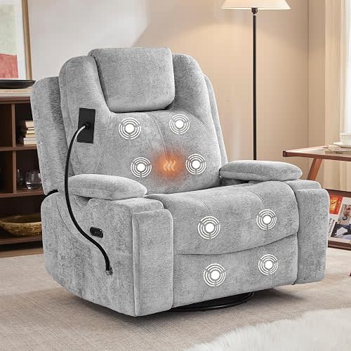 Oversized Power Rocker Recliner Chair, Swivel Glider Rocking Chair for Adults with Massage and Heat, Nursery Glider Recliner with Adjustable Headrest and Phone Stand
