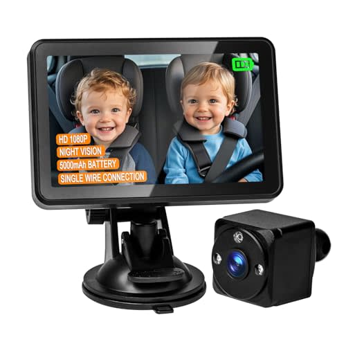 USB Car Camera for Baby, HD 1080P Baby Car Mirror, Night Vision Car Seat Camera, Two Step Installation Rear Facing Backseat Monitor with Screen for Parents with Rechargeable 5000mAh Battery