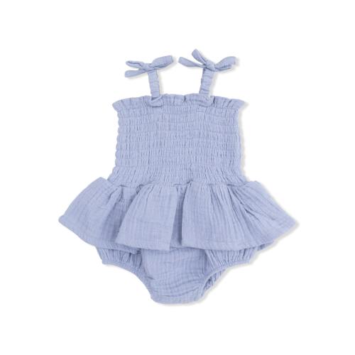 Organic Muslin Blue Blizzard - Smocked Bubble with Skirt