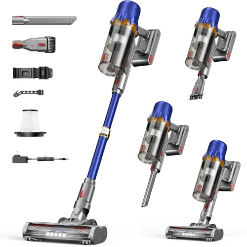 Cordless Vacuum Cleaner for Home - Powerful Stick Vacuum with HEPA Filter, 55-Min Runtime, LED Light, Anti-Tangle Brush, Detachable Battery,Lightweight Vacuum for Pet Hair,Carpets & Hard Floors
