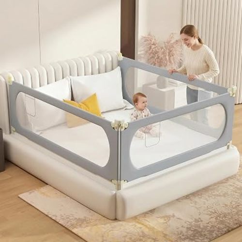 EAQ 3 Pack Baby Guard Bed Rails for Toddlers-Multi Gear Adjustable Height Seamless Press Bed Guardrail for Kids Great Fit for King Mattress,No Gap(Dark Grey,Queen)