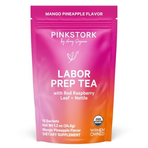 Pink Stork Organic Labor Prep Tea, Mango Pineapple, 30 Cups | Red Raspberry Leaf Tea with Nettle and Moringa, Third Trimester Pregnancy Tea, Labor and Delivery Essentials For Women