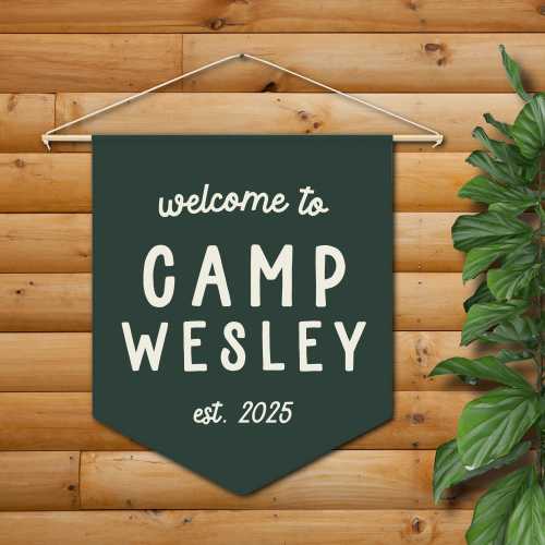 Custom Camp Pennant Banner – Personalized Camp Themed Party Decor – Modern Design in Any Color!