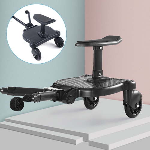 ToppiJoy Universal Stroller Board with Removable Seat & 360° PU Wheels, 55lbs Capacity Ride-On Attachment for Kids 3-7 Years