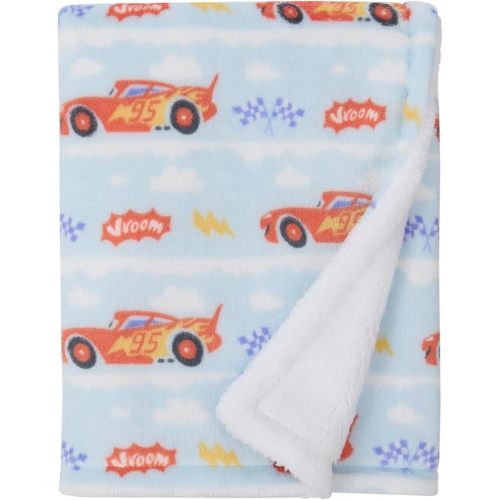 NoJo Disney Cars Lightning McQueen Super Soft Sherpa Baby Blanket - Red, Light Blue