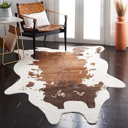 SAFAVIEH Faux Cow Hide Collection 3' x 5' Ivory/Dark Brown FCH202A Rustic Western Boho Entryway Living Room Foyer Bedroom Accent Rug
