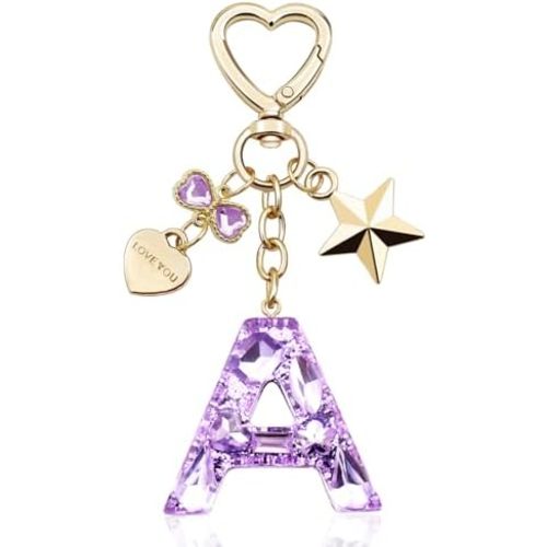 Glitter Initial Letter Keychain Gift for Women Cute Pink Resin Keychains for Bag
