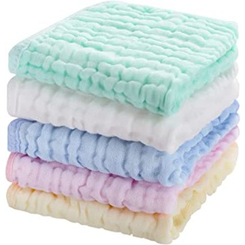 Baby Muslin Washcloths,Natural Purified Muslin Cotton Baby Wipes 6 Layer Absorbent Soft Newborn Baby Face Towel for Sensitive Skin,Baby Registry as Shower 5 Pack 10x10 inches