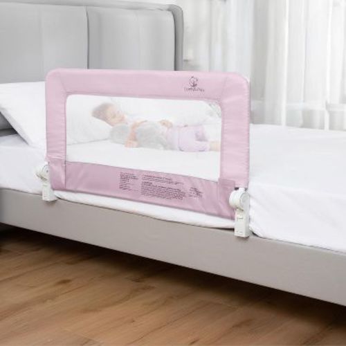 ComfyBumpy 1 Pack Foldable Toddler Bed Rail Guard, Convertible Kids Safety Rail, Pink Regular