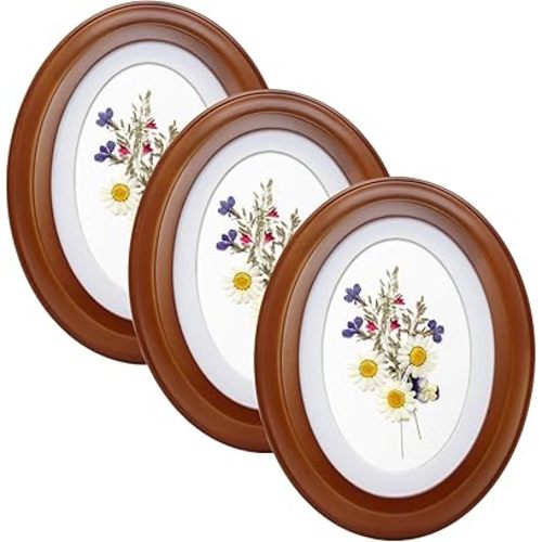 Vintage Oval Photo Frames Set of 3-5x7 & 8x10 Inches, Wood Decorative Frames in White, Black, & Coffee - Wall Display, Perfect for Photos & Memories (Coffee,5x7)