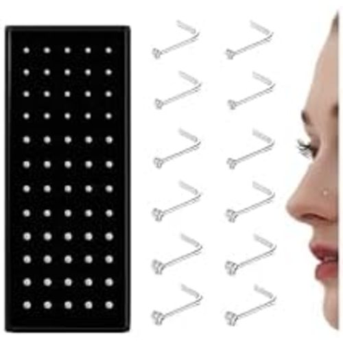 THUNARAZ Nose Rings for Women Straight L Shaped Nose Studs Piercing 20G/22G