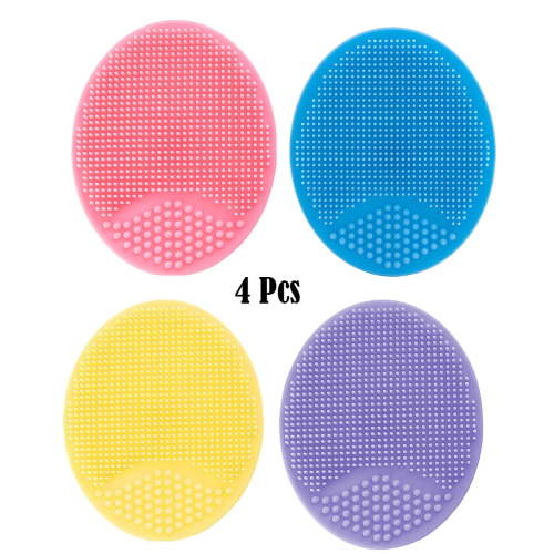 4Pcs Baby Bath Brush, Cradle Cap Silicone Massage Scrubbers Exfoliator, The Baby Essential for Dry Skin, Eczema (Yellow+ Blue+ Purple+ Red)