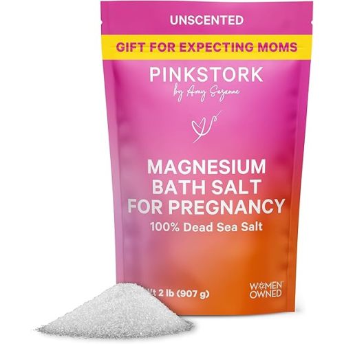 Pink Stork Pregnancy Bath Soak – Unscented Magnesium Flakes for Bath or Foot Soak – Pure Dead Sea Salt – Relief for Pregnancy Aches, Swollen Feet, and Stress – Clean, Fragrance-Free – 2 lb