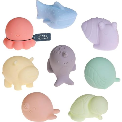 Dreambaby No Hole Bath Toys, 8-Pack Sensory Textured Sea Animals, Mold-Free
