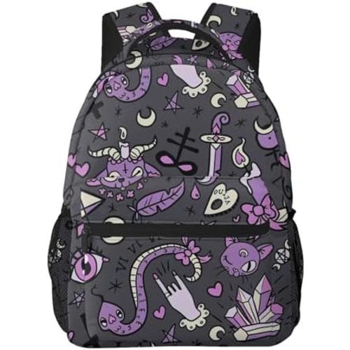 Witchy Goth Spooky Gray Purple Backpack For School Laptop Bags Bookbag Big Casual Daypack For Student Girls Boys Kids Teens Travel Sports Work