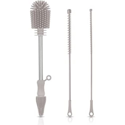 Haakaa Silicone Cleaning Brush Kit, Baby Bottle Brush & Nipple Brush Cleaner & Straw Brush, BPA Free Cleaning Brush with Sturdy Bristles for Nipples/Pumps/Accessories (Grey)