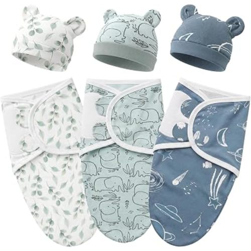 AQOKKA Baby Swaddle Blankets Bear Ear Hats for Newborns