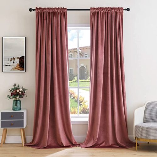 MIULEE Dusty Rose Pink Velvet Curtains Thermal Insulated Blackout Curtain Drapes for Bedroom Living Room Darkening 84 Inches Long Curtains Panels Rod Pocket Set of 2