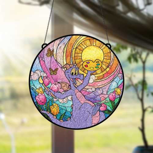 Fantasy Colorful Disney Figment Artist Stained Glass Suncatcher, Magic Kingdom Window Decor, Disney Fan Gift, Magical Window Suncatcher