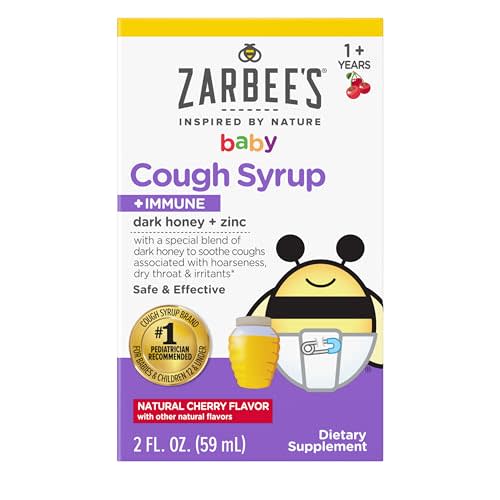 Zarbee's Baby Cough Syrup + Immune with Dark Honey & Zinc, 2 fl oz | For Babies Ages 12+ Months, Drug & Alcohol-Free, Toddler Cough Relief, Natural Cherry Flavor