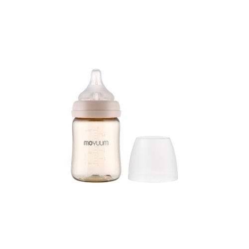 MOYUUM PPSU All in One Baby Feeding Bottle, 6oz, Stage 1 (Slow Flow) (Beige)